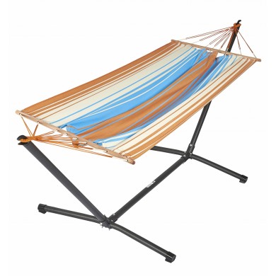 Set hamac support métal anthracite avec hamac Orange bleu 300 cm