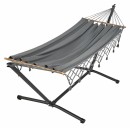 Set hamac support m&eacute;tal anthracite avec hamac &agrave; franges anthracite 140x300 cm