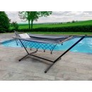 Set hamac support m&eacute;tal anthracite avec hamac &agrave; franges anthracite 140x300 cm