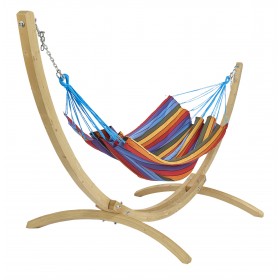Hamac deux Places sur pied : Set hamac Week-end Jobek support bois klass350 hamac kocon multicolore 140x340 cm
