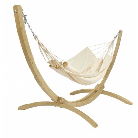 Hamac deux Places sur pied : Set hamac Week-end Jobek support bois klass350 hamac kocon &Eacute;cru 140x340 cm