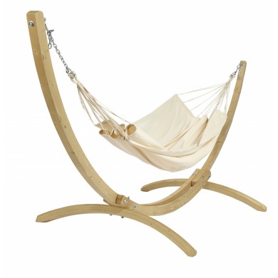 Set hamac Week-end Jobek support bois klass350 hamac kocon Écru 140x340 cm