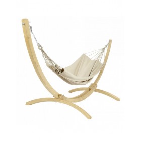 Hamac deux Places sur pied : Set hamac Week-end Jobek support bois klass350 hamac kocon Taupe 140x340 cm