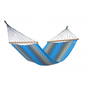 Hamac double &agrave; barre bois : Hamac Jobek Kouple turquoise anthracite 350 cm toile de 140x200cm avec barre bois 140 cm