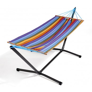 Set hamac support métal hamac Kolor 100x300cm barre bois multicolore