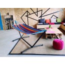 Set hamac support m&eacute;tal hamac Kolor 100x300cm barre bois multicolore