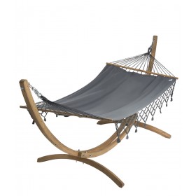 Hamac avec support : Set hamac et support bois Kompagnon 320 Jobek hamac anthracite &agrave; franges