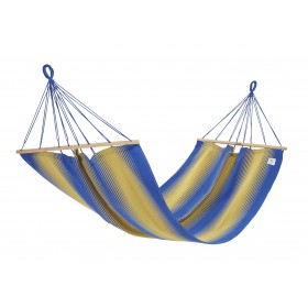 Hamac : Hamac Kolor Jobek bleu or 300 cm toile 100x200 cm barre bois 78.5 cm