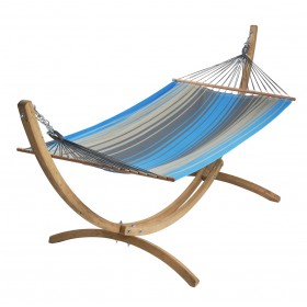 Hamac avec support : Set Eskapade support bois Kompagnon 320 avec hamac 125x200cm Jobek Turquoise Anthracite