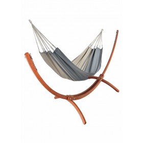 Hamac deux Places sur pied : Set hamac Week-end Jobek support bois klass350 hamac kocon 140x340 cm Anthracite taupe