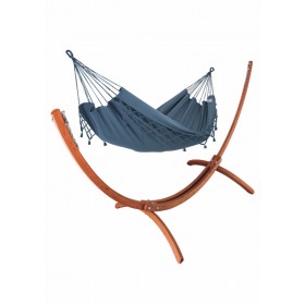 Hamac deux Places sur pied : Set hamac Week-end Jobek support bois klass350 hamac kocon 140x340 cm Anthracite &agrave; franges