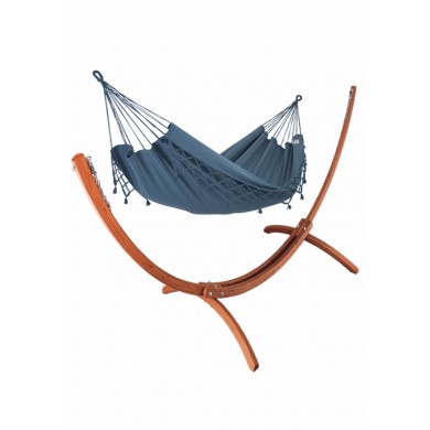 Set hamac Week-end Jobek support bois klass350 hamac kocon 140x340 cm Anthracite à franges