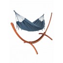 Set hamac Week-end Jobek support bois klass350 hamac kocon 140x340 cm Anthracite &agrave; franges