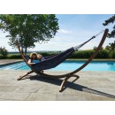 Set hamac Week-end Jobek support bois klass350 hamac kocon 140x340 cm Anthracite &agrave; franges