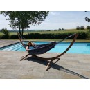Set hamac Week-end Jobek support bois klass350 hamac kocon 140x340 cm Anthracite &agrave; franges