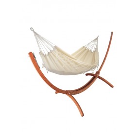 Hamac deux Places sur pied : Set hamac Week-end Jobek support bois klass350 hamac kocon 140x340 cm Ecru &agrave; franges