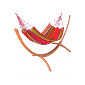 Hamac deux Places sur pied : Set hamac Week-end Jobek support bois klass 350 hamac kocon 140x340 cm Ara Macao
