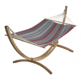 Hamac avec support : Set hamac et support bois Kompagnon 320 Jobek hamac Rouge Gris certifi&eacute; FSC Mix