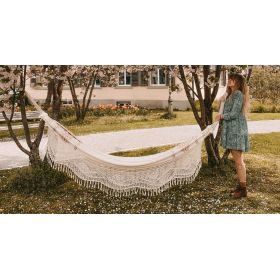 Hamac : Hamac XXL Rio Ecru boh&egrave;me toile Jacquard 250 x 160 cm longueur  360 cm