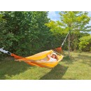 Hamac Jobek Kumquat certifi&eacute; FSC toile 140x200 cm longueur totale 300 cm barre bois 78.5 cm