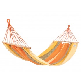 Hamac : Hamac Jobek Kumquat certifi&eacute; FSC toile 140x200 cm longueur totale 300 cm barre bois 78.5 cm