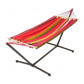 Hamac avec support : Set MetaliK Graphik Ara Macao certifi&eacute; FSC support m&eacute;tal hamac toile 140x200 cm