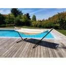 Set MetaliK Graphik Ecru certifi&eacute; FSC support m&eacute;tal hamac toile 140x200 cm
