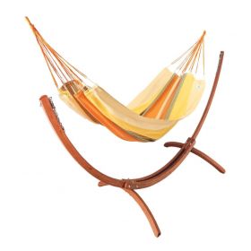 Hamac deux Places sur pied : Set hamac Week-end Jobek Kumquat support bois klass350 hamac kocon 140x340 cm