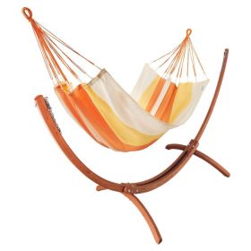 Hamac deux Places sur pied : Set hamac Week-end Jobek Safran support bois klass350 hamac kocon 140x340 cm